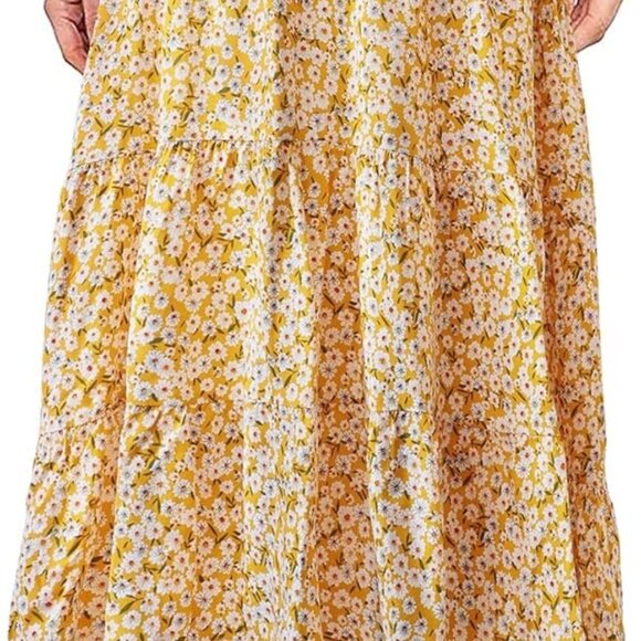 Women's Ditzy Floral Print Midi Skirt Boho Elastic High Waist Long Skirts for Wo